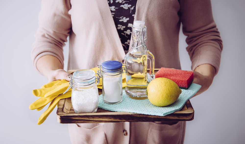 A woman holding some natural cleaning ingredients
