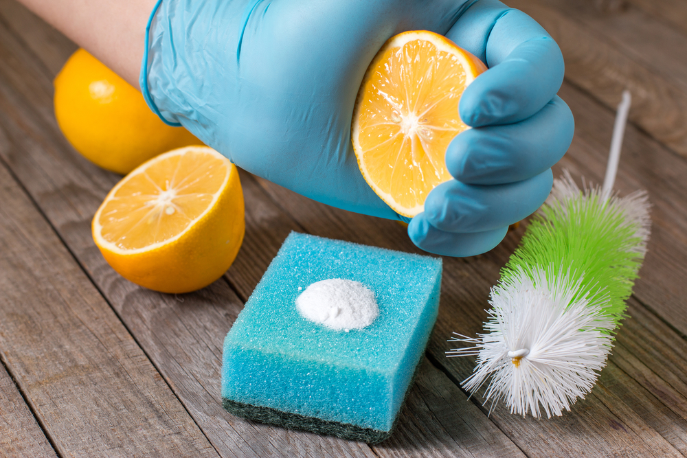Eco-friendly natural cleaning solution made from baking soda and lemon juice