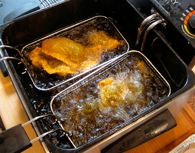 frying fish and chips