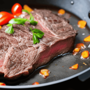 Cooking steak in a pan