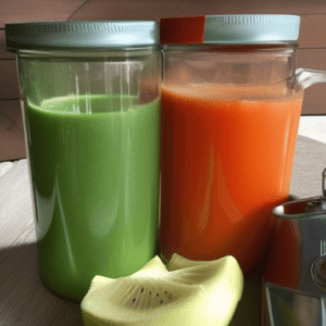 fruit juice in glass containers