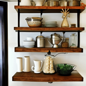 kitchen shelves with decors